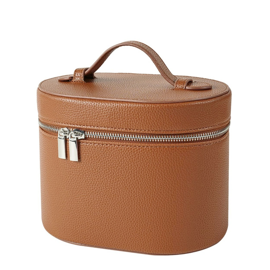 Brown Faux Leather Makeup Vanity Case Travel Toiletry Cosmetic Organizer Bag for Women