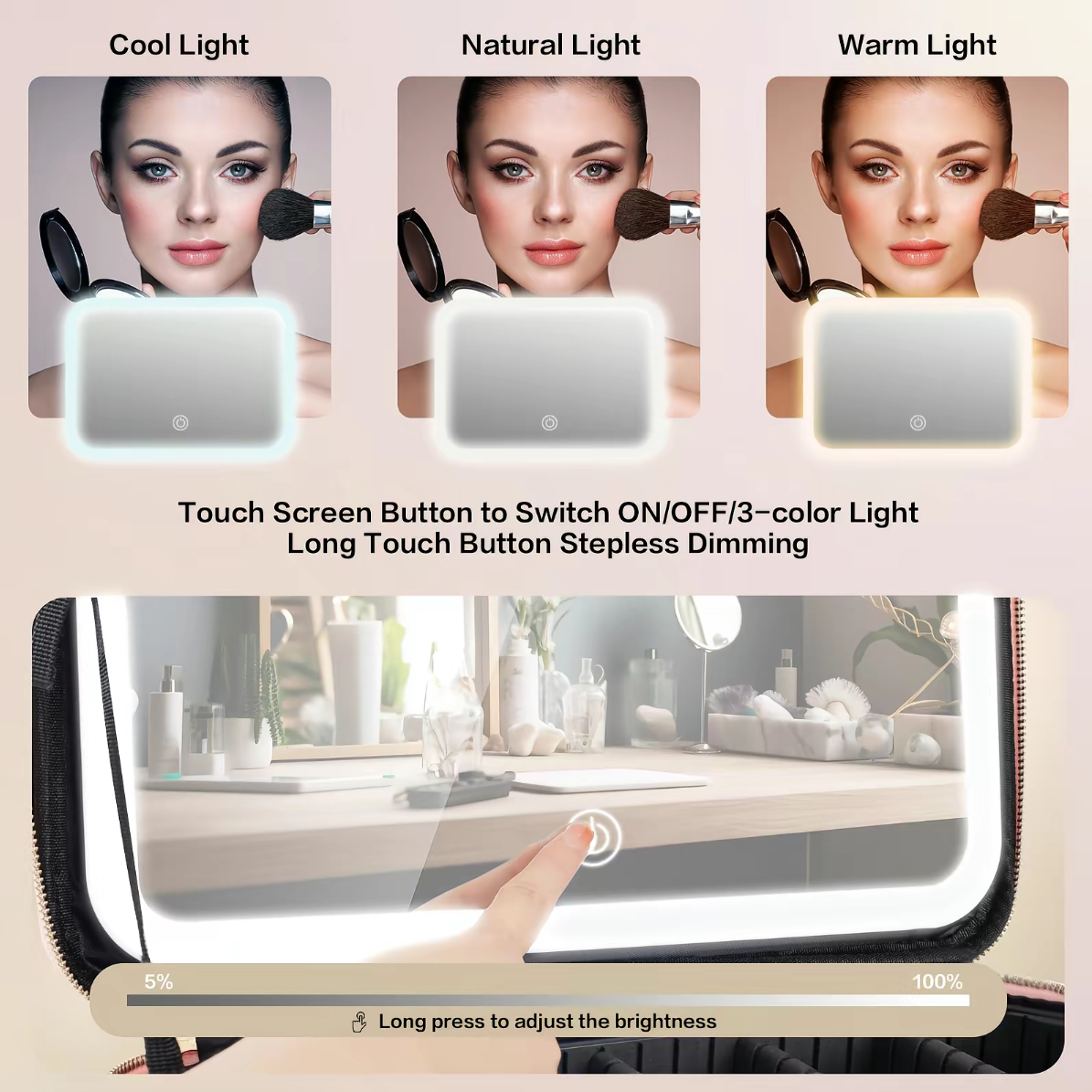 Portable LED Desktop Mirror Makeup Case With Personalized Foldable Design Large Capacity Makeup Storage Bag Essential For Beauty