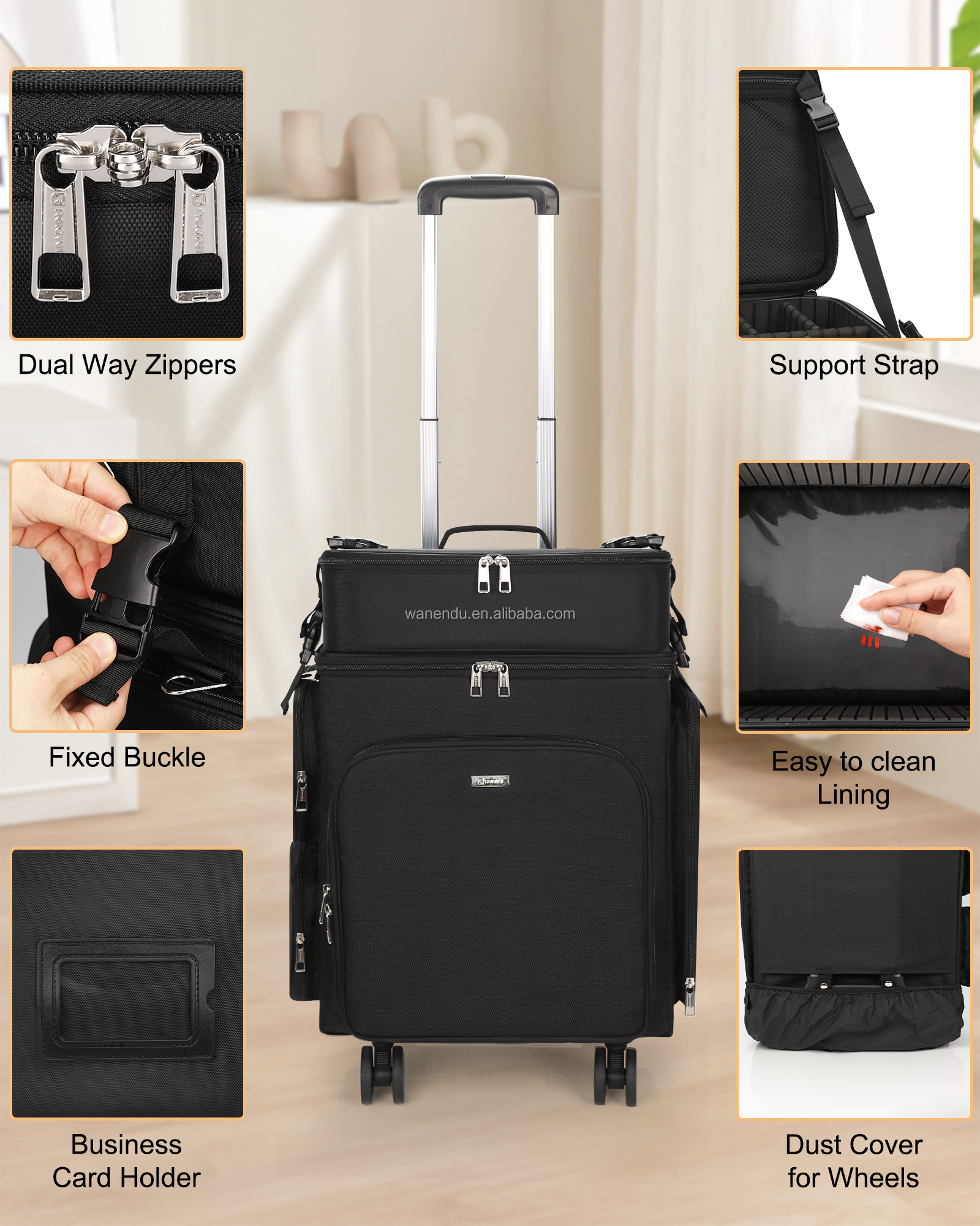 Relavel 2 in 1 Rolling Makeup Case Hairstylist Bag Makeup Artist Storage Organizer Trolley Suitcase with 360° Swivel Wheels