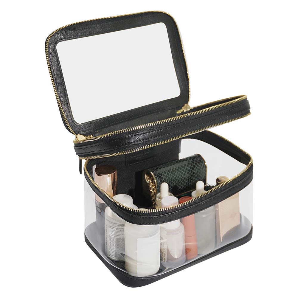 Portable Large Capacity Travel Makeup Case Custom Logo Clear Cosmetic Bag Zipper Pvc Leather Waterproof Skincare Bag For Women