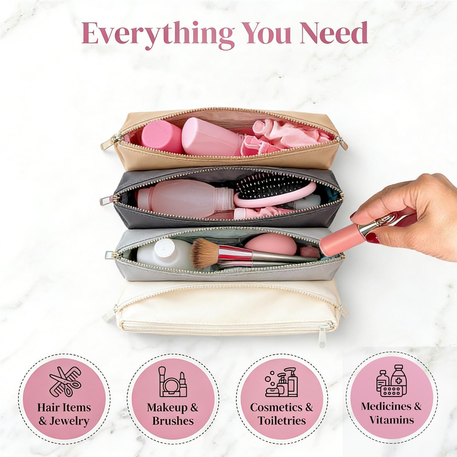 4 In 1 Makeup Bag Accordion Travel Makeup Bag With 4 Dividers Cosmetic Bags For Women Portable Makeup Organizer With Compartment