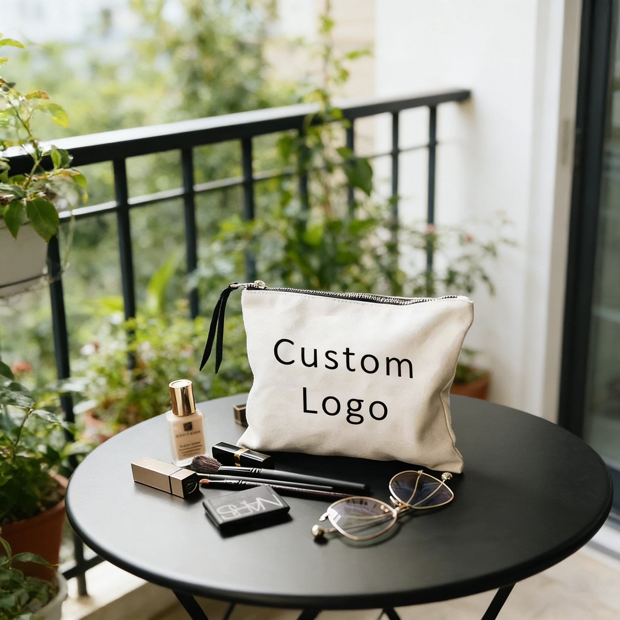 ZHYD Custom Cotton Canvas Zipper Pouch Plain Makeup Cosmetic Bag with Logo Personalized Shopping Bags