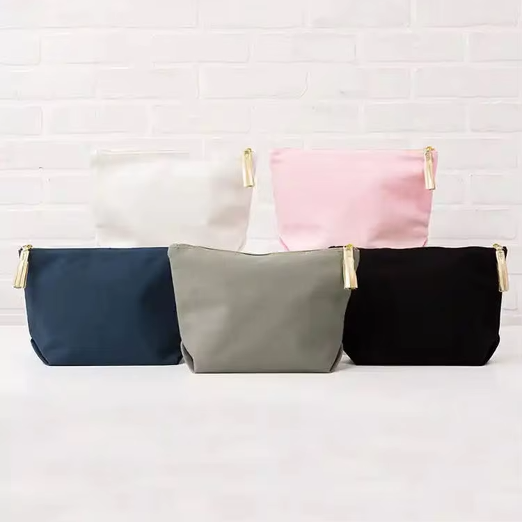Custom Long Plain Eco-Friendly Reusable Washable Small Cotton Canvas Travel Cosmetic Bag With Logo Printed