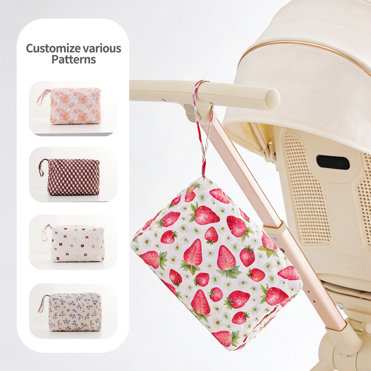 Custom Print Quilted and Fashionable Soft Floral Pattern for Daily Use Custom Logo Fashion Stylish Makeup Bag