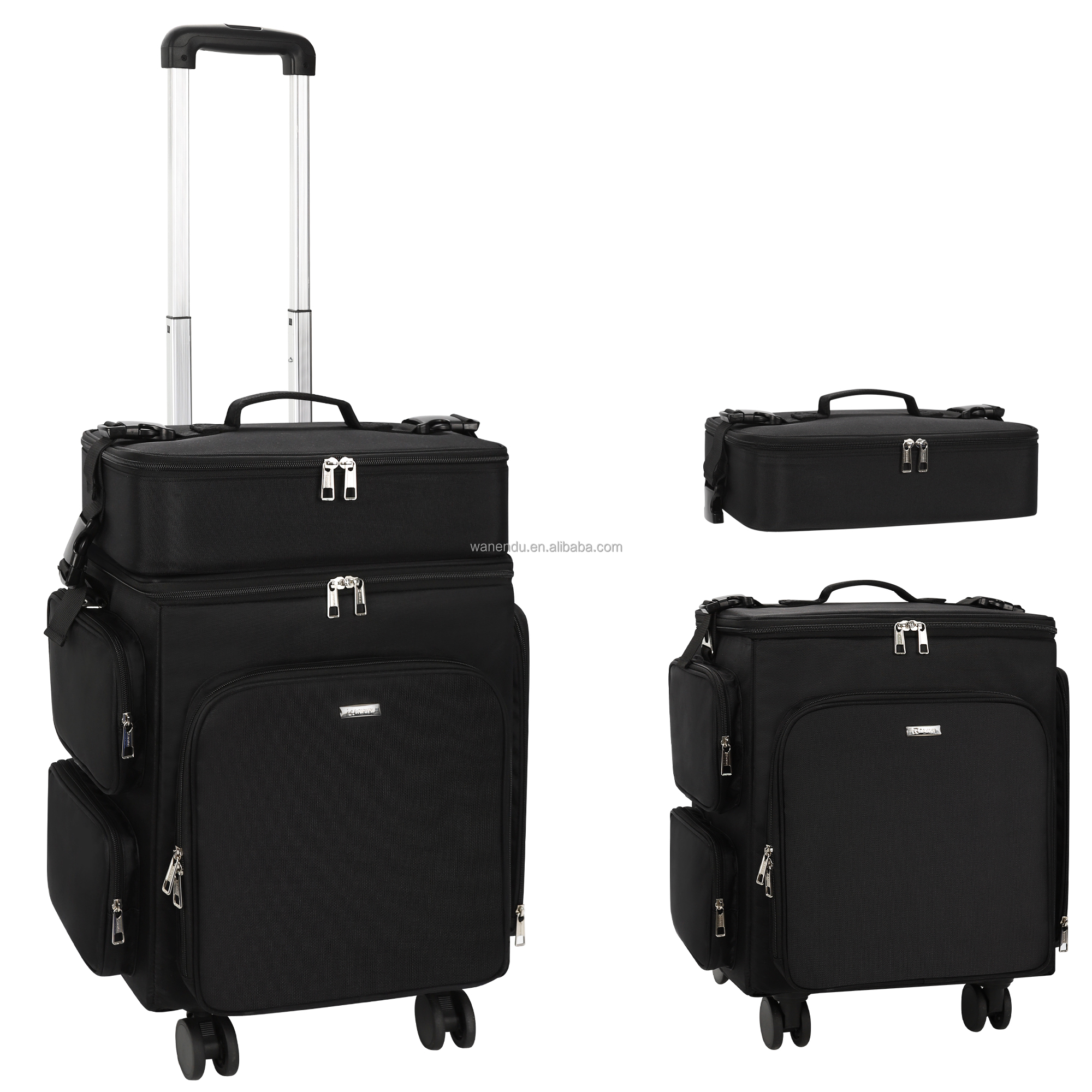 Relavel 2 in 1 Rolling Makeup Case Hairstylist Bag Makeup Artist Storage Organizer Trolley Suitcase with 360° Swivel Wheels