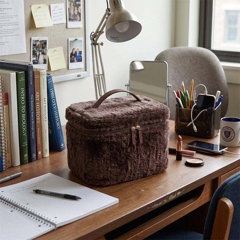 Factory High Quality Custom Compartment Eco Friendly Beauty Fluffy Makeup Bags Vanity Cosmetic Large Capacity Storage Bag