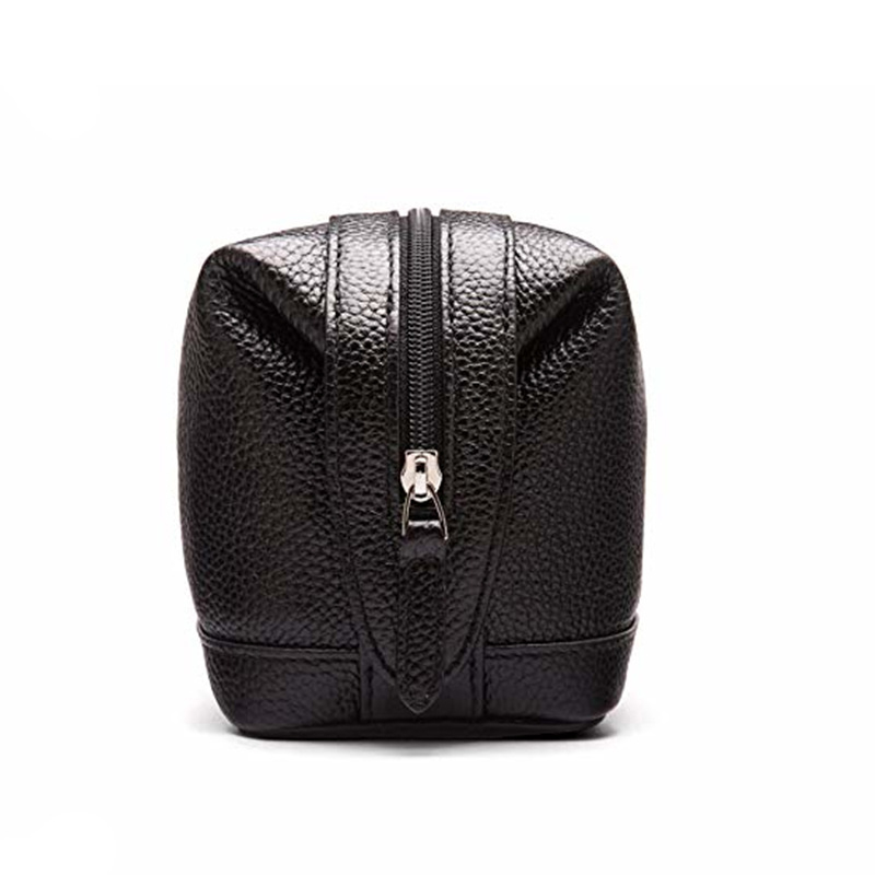 Male Custom Logo Black Fashion Large Zipper Thread Pattern Soft Handle Travel Makeup Bag Cosmetic PU Wash Bag