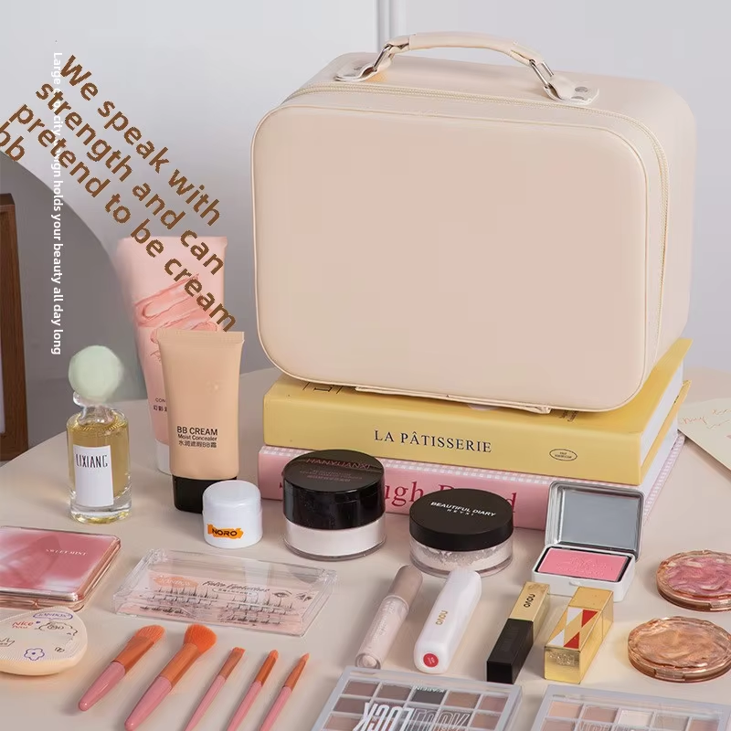 Customized Large-Capacity Portable Makeup Box Simple Elegant and Luxurious PU Makeup Bag with Zipper Closure Fashion Style