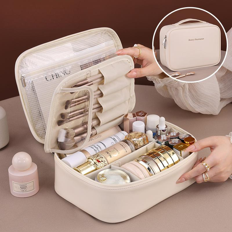 Fashion Large Capacity Travel Vanity Case Waterproof PU Professional Cosmetic Makeup Bag