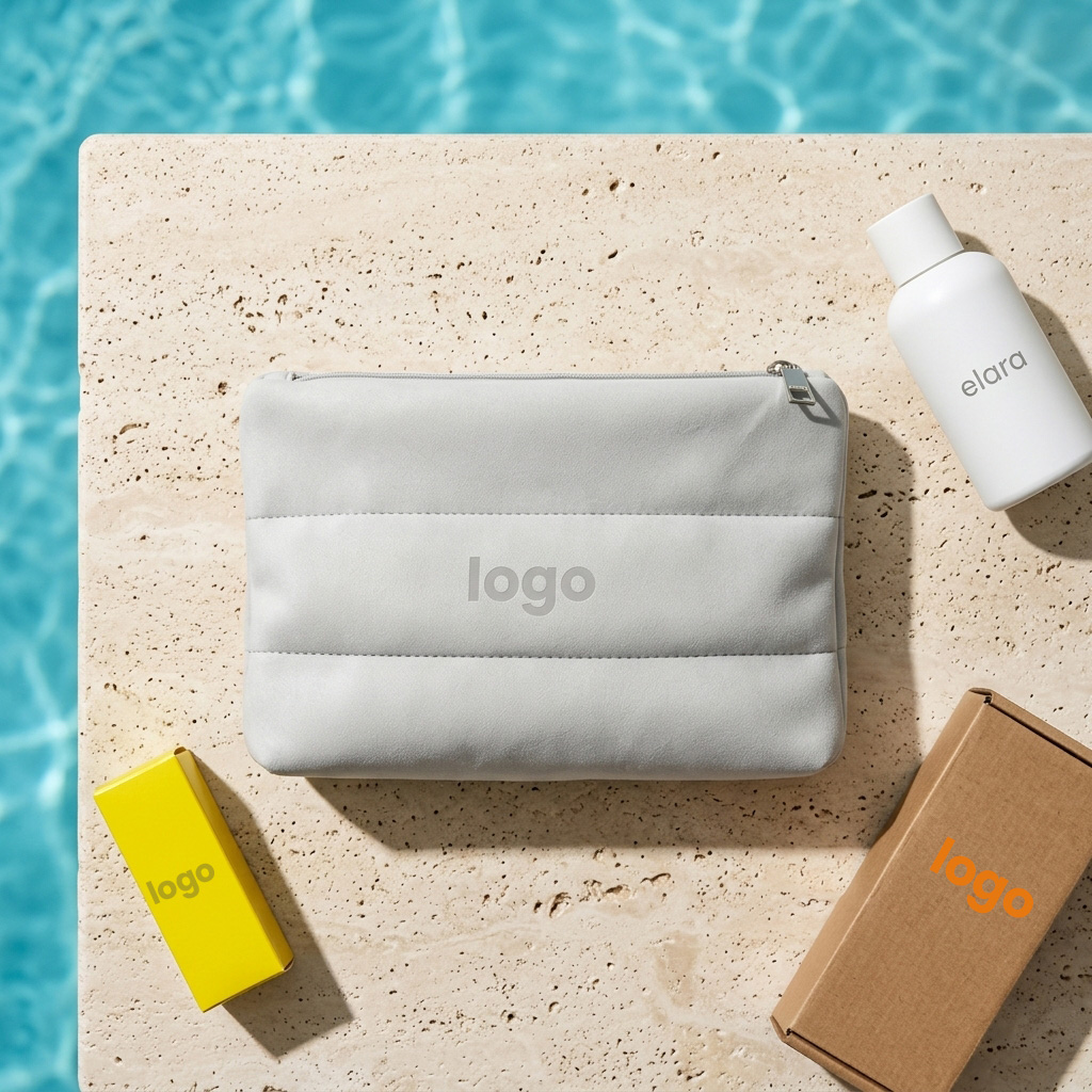 Custom Logo Waterproof Quilted Women Skincare Puffy Neoprene Makeup Bubble Pouch Cosmetic Bag For Travel Toiletry Storage
