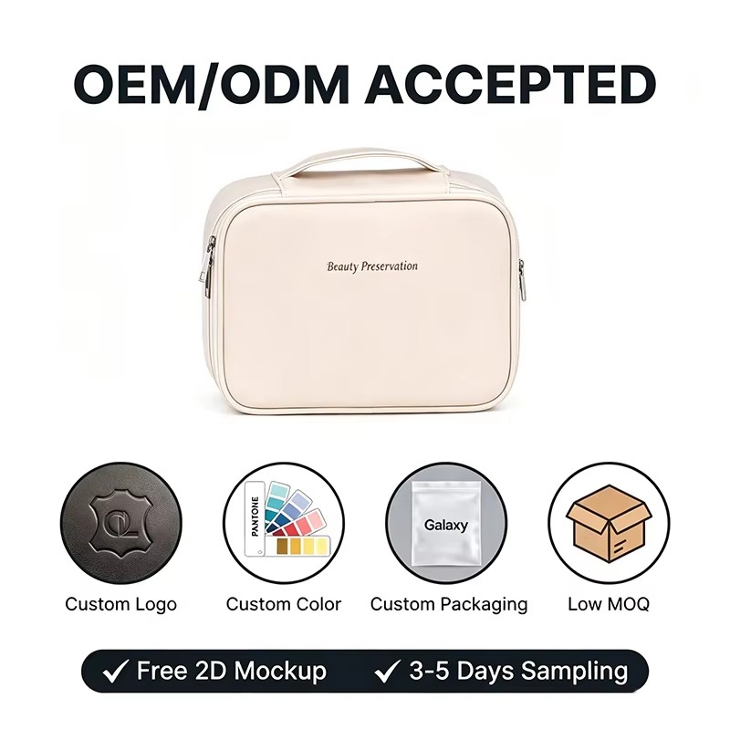 Custom Logo Fashion Outdoor Large Makeup Bag Multifunctional Zipper PU Soft Handle Waterproof Travel For Organizer