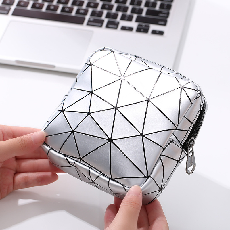 Portable Waterproof Fashion Large Capacity Makeup Bags PU Zipper Soft Handle Women's Sanitary Napkins Storage Coin Cosmetic Case