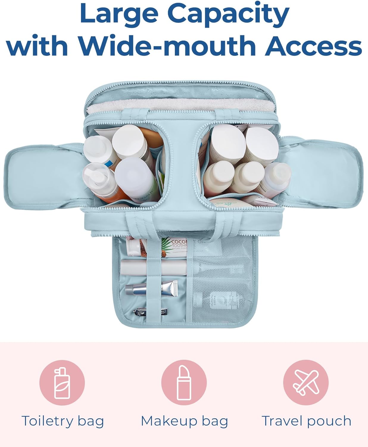 Large Wide-open Toiletry Organizer Luggage Waterproof Makeup Accessories Travel Cosmetic Bag