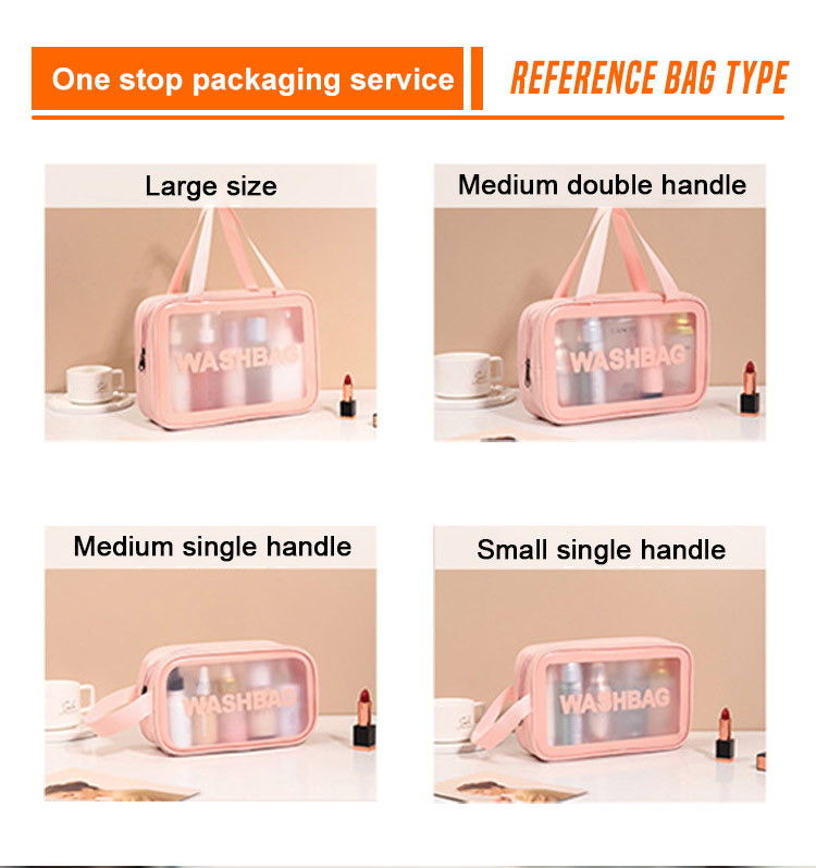 Fashion Waterproof Custom Printing Logo Black Pink PVC Cosmetic Bag Transparent Frosted Travel PVC Makeup Bag