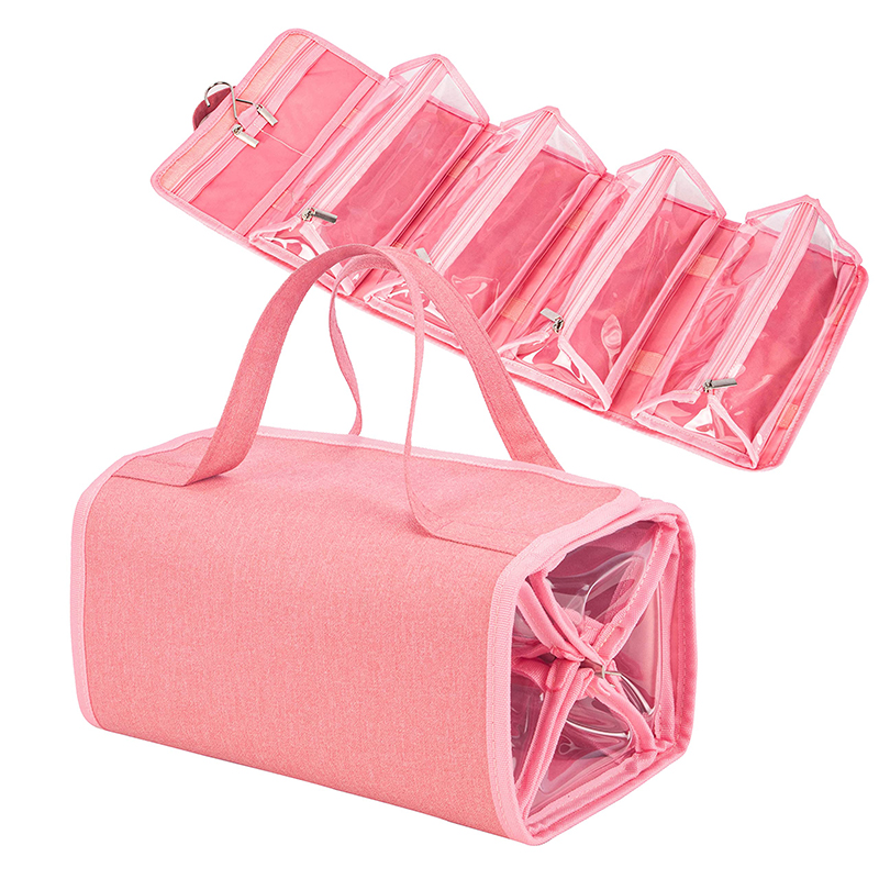 Custom Logo Water Resistant Polyester 4 in 1 Hanging Roll up Makeup Bag Toiletry Bag Travel Cosmetic Storage Case