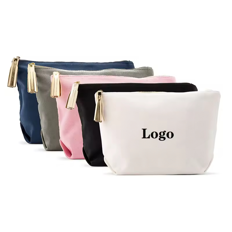 Custom Print Logo Cotton Makeup Bags Reusable Canvas Cosmetic Pouch Portable Pencil Bag With Zipper Make Up Brush Bag