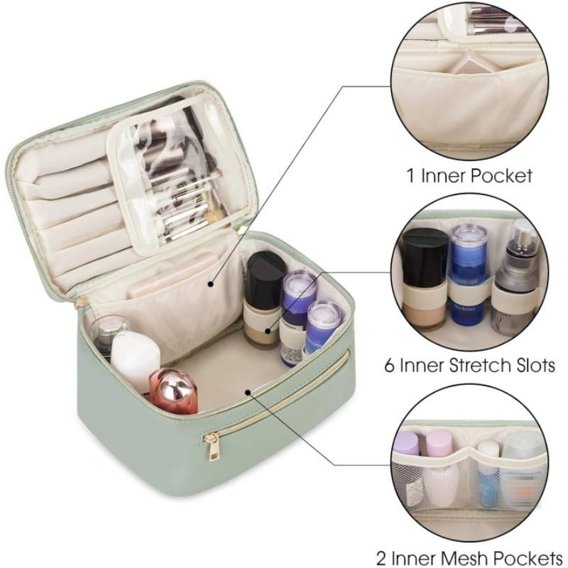 Portable Cute Small Makeup Pouch Holder Organizer Travel Vanity Toiletry Bag PU Leather Cosmetic Toiletry Case Bag with Makeup
