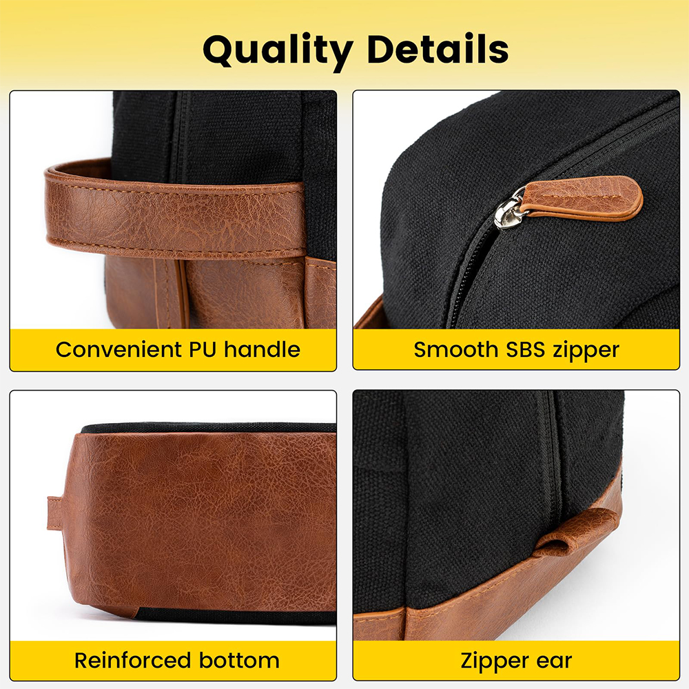 Custom Toiletry Hanging Dopp For Men Water Resistant Shaving Portable Canvas PU Handle Bag With Large Capacity For Travel Bags