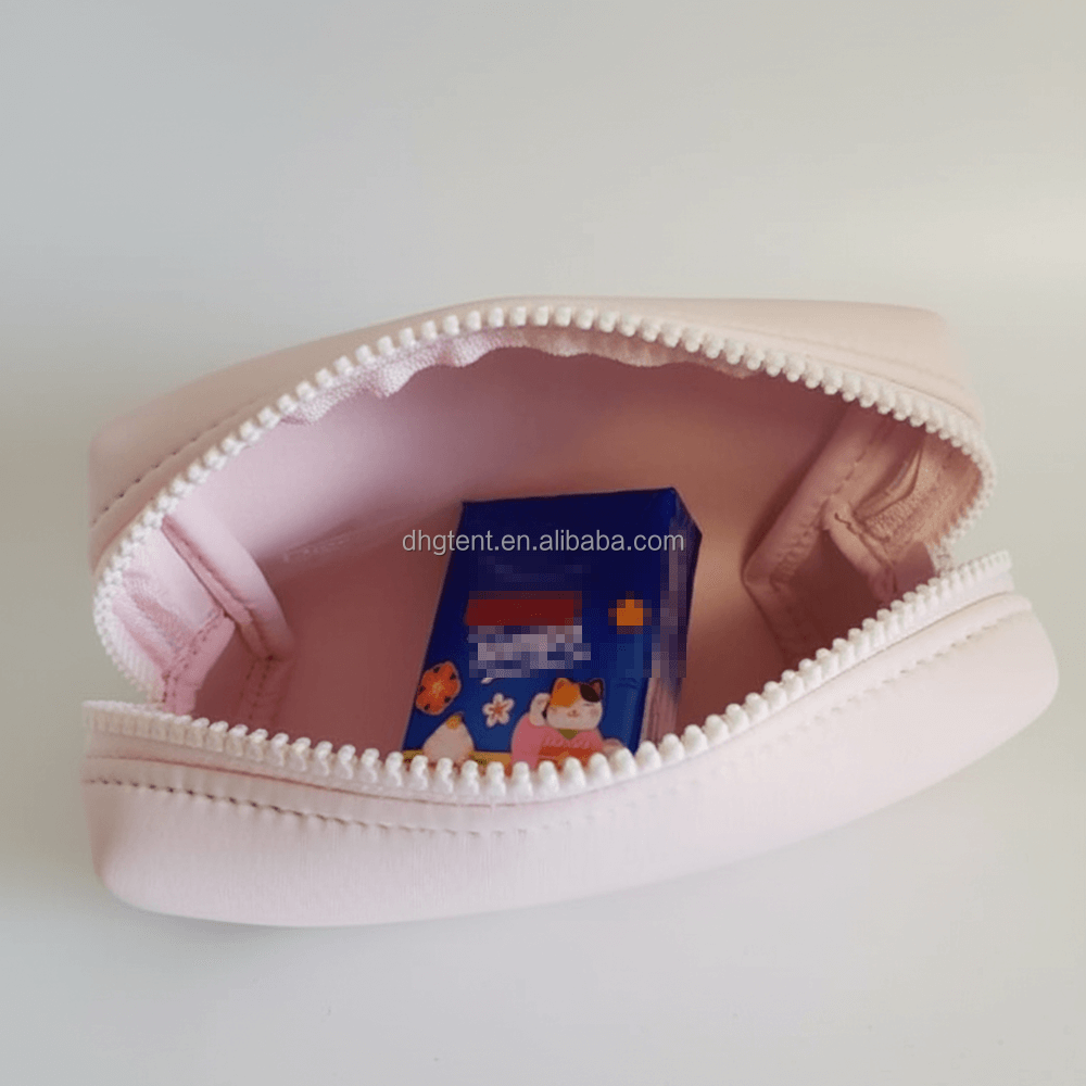 Brand Gift Pouch Custom Logo Size Design Small Pink Neoprene Zipper Makeup Cosmetic Beauty Toiletry Pouch Bag For Women