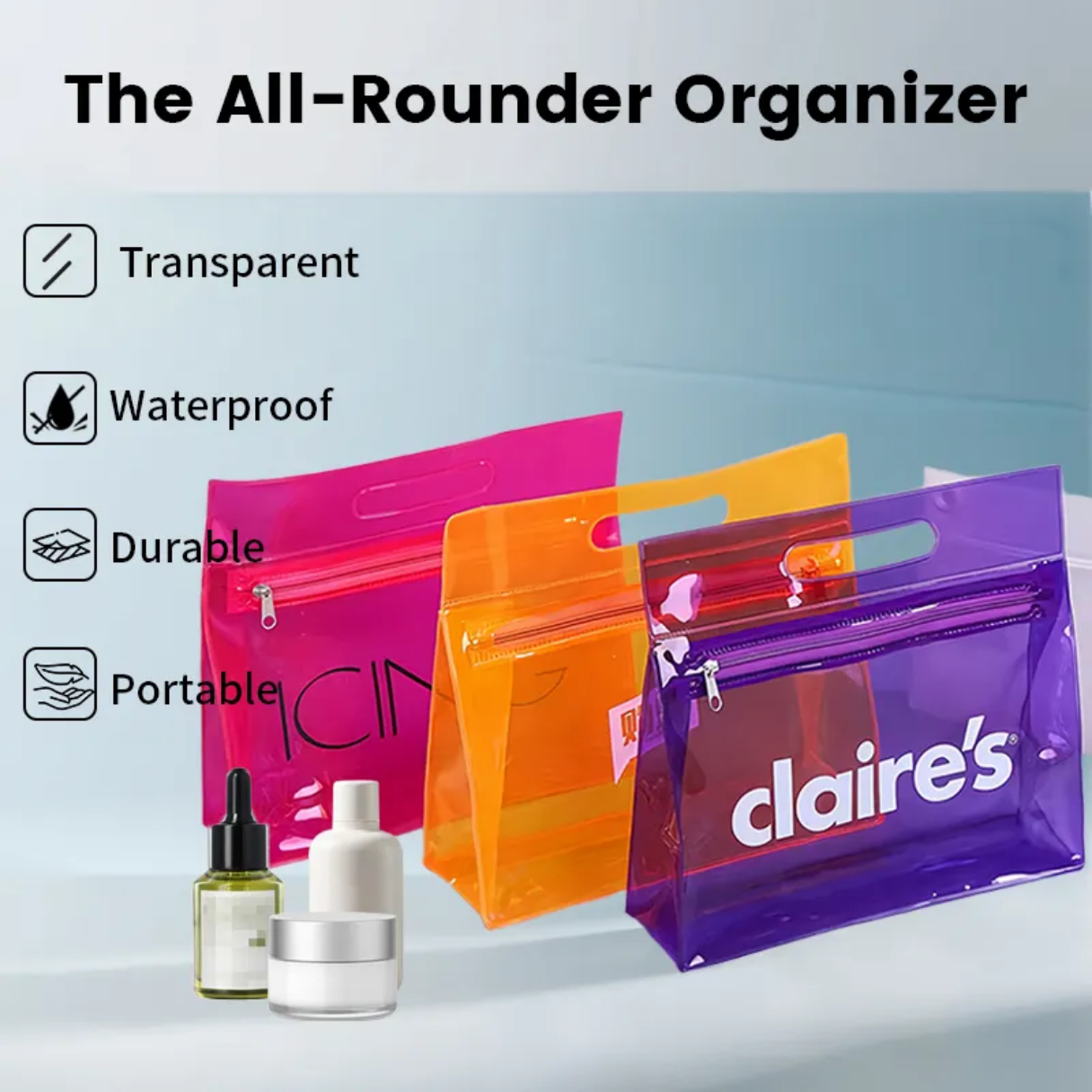 Customized Travel Pvc Transparent Ziplock Bag Folding Portable Portable Pvc Cosmetic Storage Bag