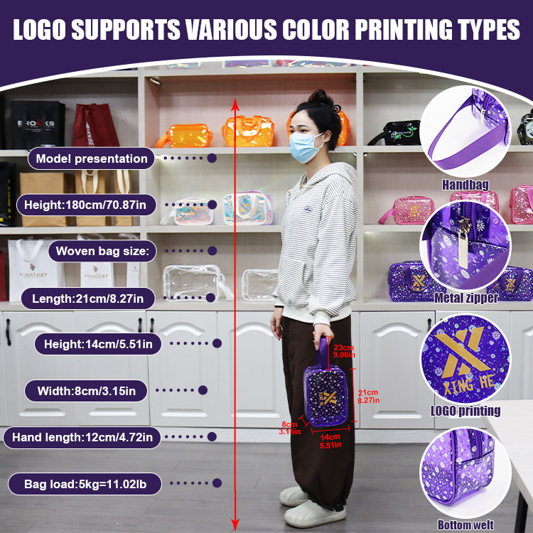 Fashionable Eco-Friendly PVC Cosmetic Bag with Custom Logo Zipper Closure