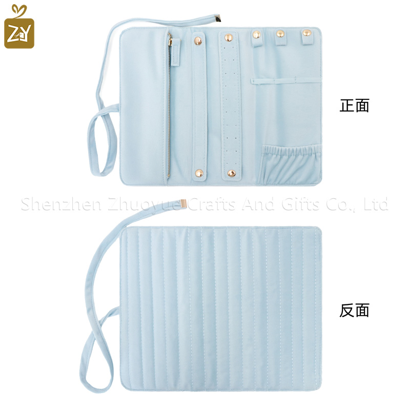 Premium Exquisite Velvet Jewelry Organizer Soft Roll-Up Cosmetic Bag With Metal Zipper Promotional Tote Bags With Custom Logo
