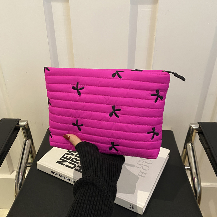 INS Popular Embroidery Bows Puffer Quilted Makeup Bags Ladies Cute Beauty Skincare Handbags Accessories