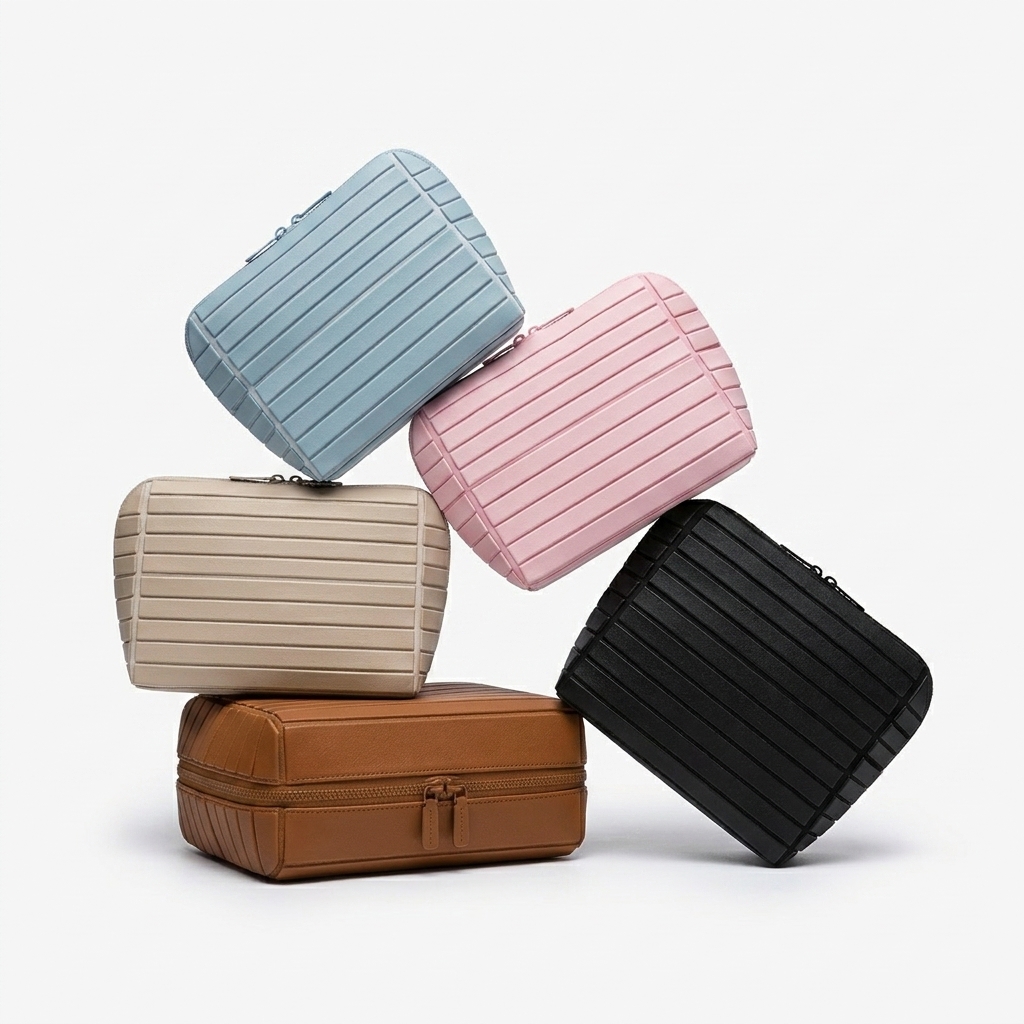 Foldable Fashion Waterproof PVC Polyester Canvas Portable Makeup Bag Large Capacity Travel Size Zipper Closure Cosmetic Case All