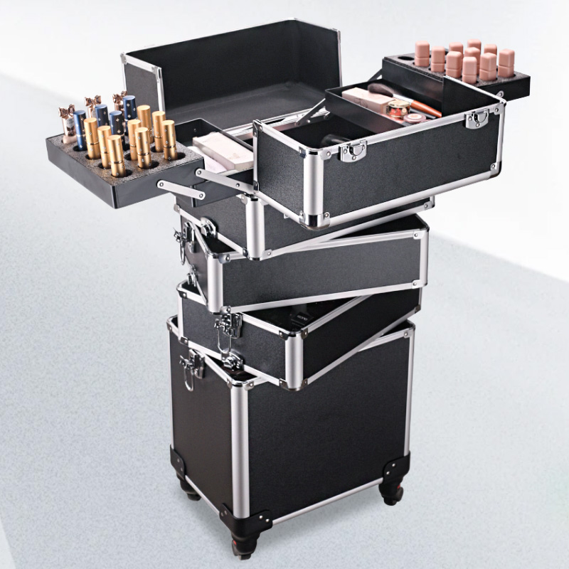Large Capacity Makeup Case With trolley Makeup Travel Professional Rolling train case with trays for Nail Polish Technician