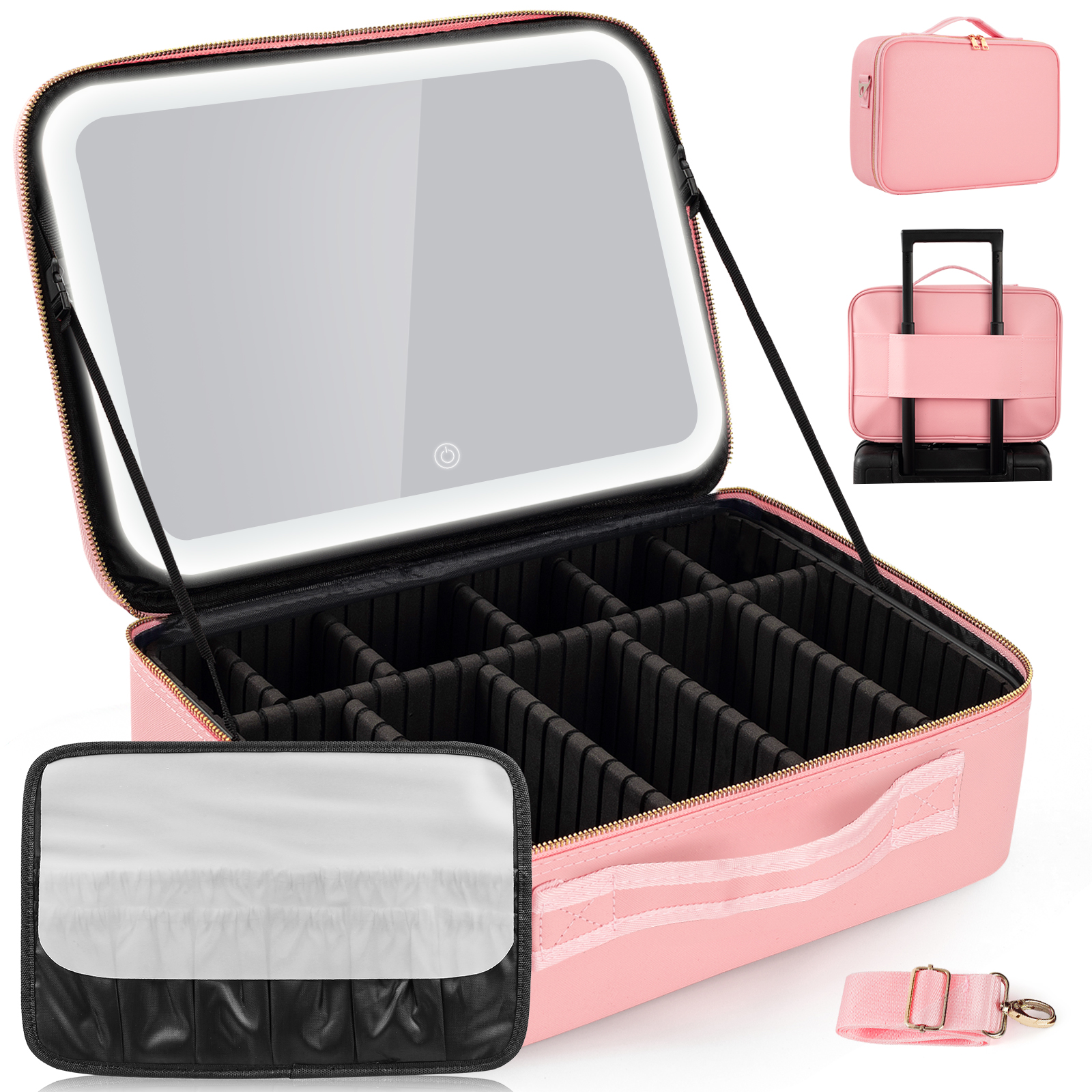 Outdoor Professional Women's Makeup Organizer Travel Cosmetic Bag with LED Mirror Zipper Closure Waterproof Large Capacity
