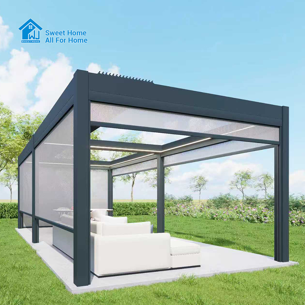 Sweet Home Modern Motorized Bioclimatic Retractable Aluminum Louvered Pergola Waterproof Function for Outdoor Summer House Use