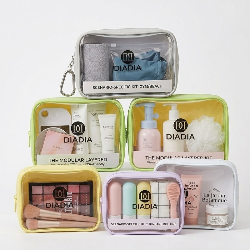 Custom Logo New Fashion Large Waterproof PVC Clear Transparent Cosmetic Makeup Bag Eco-Friendly Portable Zipper Large Capacity