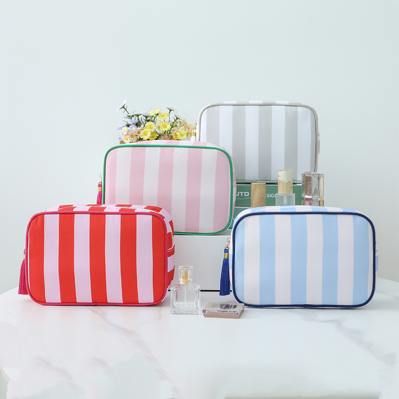 Makeup Bag For Women Wholesale Wedding Gift Striped Tassel Toiletry Bag Canvas Cosmetic Bag Girls Portable Pouch Organizer