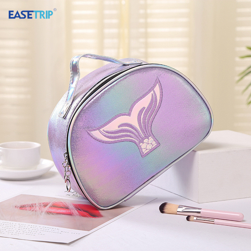 Luxury Mermaid Tail Cosmetic Bag New Private Label Holographic Zipper Portable Travel Handbag Polyester 89g Makeup Bag