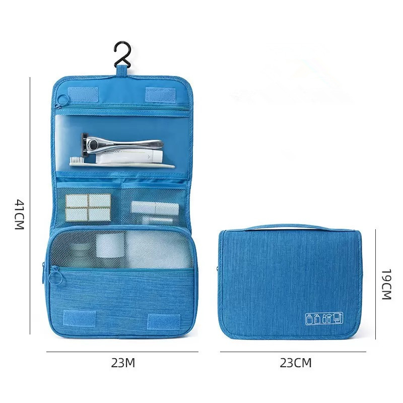 Custom logo Waterproof Ladies Blue Black Grey Frosted Zipper Toiletry Small Travel Wash Toiletries 600D Oxford Cosmetic Bag