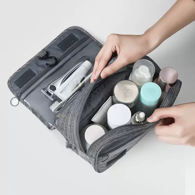 Custom logo Waterproof Ladies Blue Black Grey Frosted Zipper Toiletry Small Travel Wash Toiletries 600D Oxford Cosmetic Bag