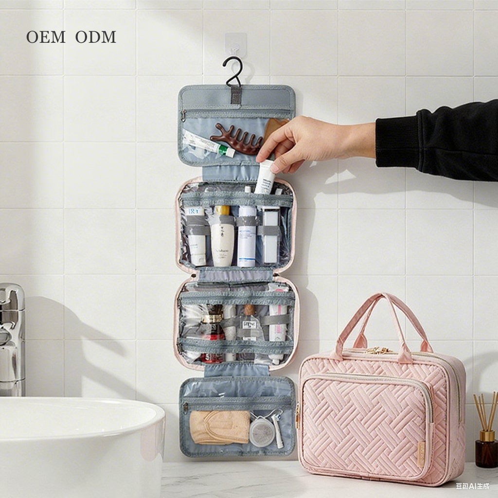 Customized Logo Toiletry Bag Portable Water-Resistant Hanging Large Capacity Polyester Travel Cosmetic Bags