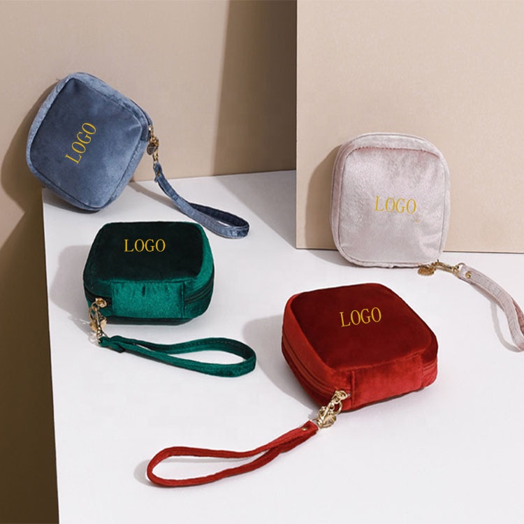 Mini Red Private Label Velvet Makeup Bag With Handle, Iso Certificate Small Professional Lipstick Makeup Waist Bag*