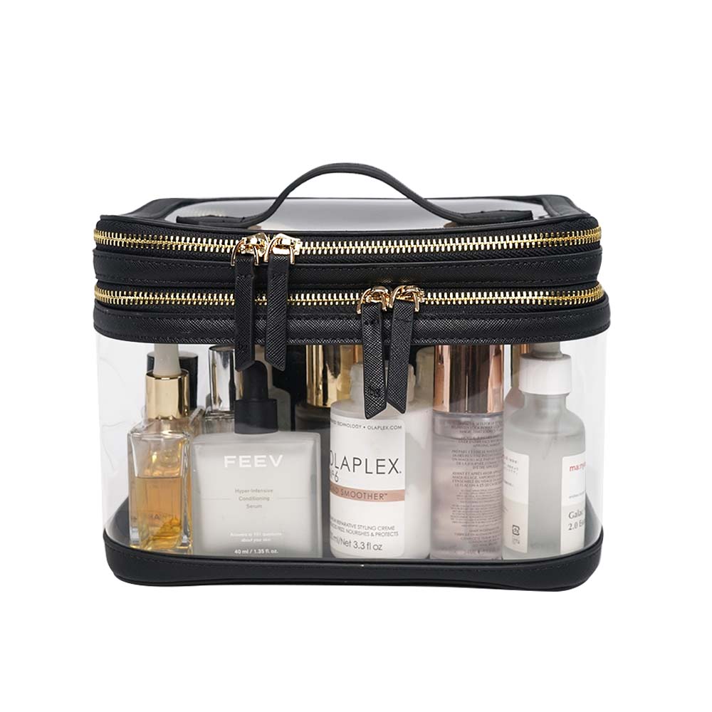 Portable Large Capacity Travel Makeup Case Custom Logo Clear Cosmetic Bag Zipper Pvc Leather Waterproof Skincare Bag For Women