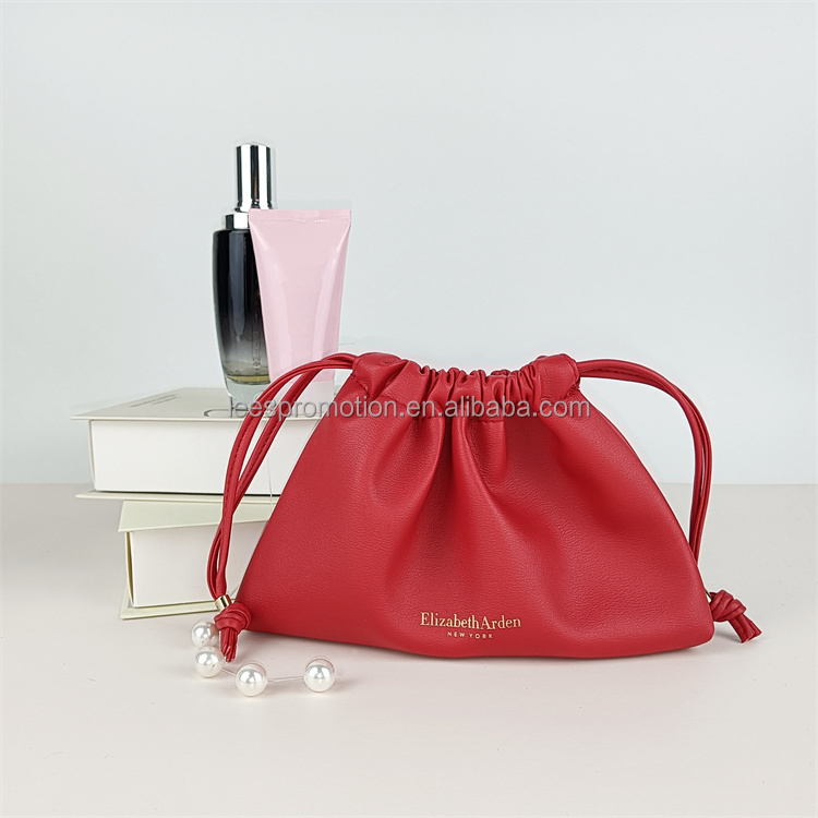 Custom Private Label Waterproof Leather Makeup Cosmetic Bag Leather Drawstring Bag