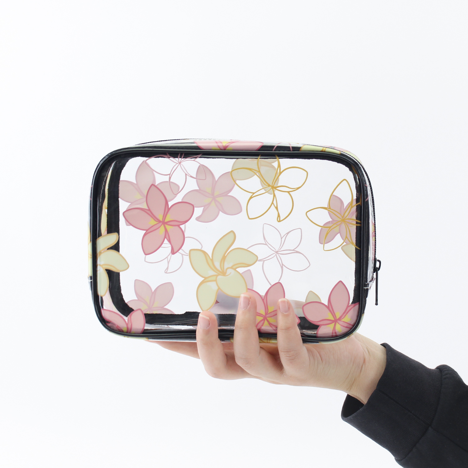 Custom Print Hawaiian See Through Clear PVC Cosmetic Bag Waterproof Transparent Toiletry Bag Women Travel Zipper Pouch