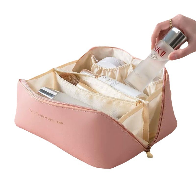 Wholesale Fashion Waterproof Toiletries Travel Custom Logo Large Capacity PU Pillow Leather Makeup Cosmetic Bag Zipper