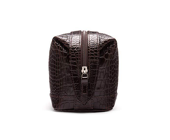 Men's Fashion Genuine Leather Travel for Toiletry Bag with Crocodile Embossed Zipper Alligator Pattern Cosmetic Case