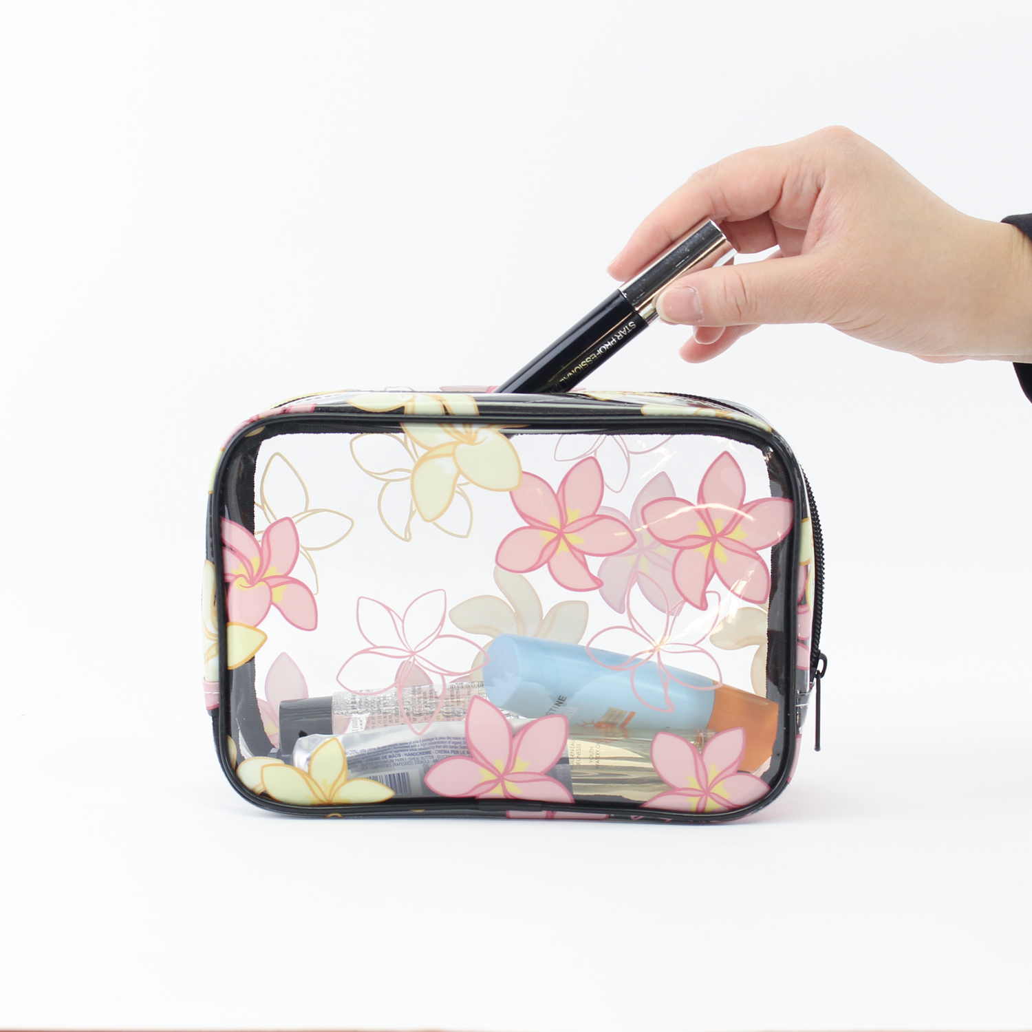 Custom Print Hawaiian See Through Clear PVC Cosmetic Bag Waterproof Transparent Toiletry Bag Women Travel Zipper Pouch