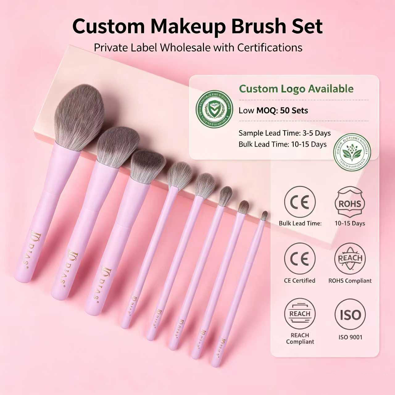 Synthetic Hair Professional Private Label 8pcs Eco-friendly Makeup Brush Set Soft Vegan Bristles with Portable Pouch