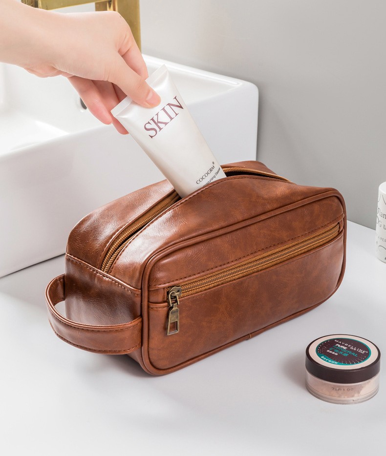 Wholesale Waterproof Makeup Pouch Bag Make up Case Business Travel Pu Leather Wash Bag Toiletry Cosmetic Bag for Men Women