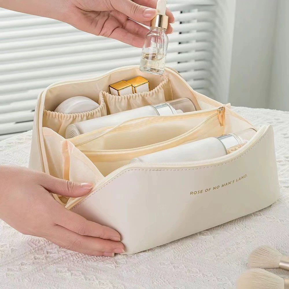 Manufacturers Soft PU Toiletry Thickened Bag Waterproof Multi Layer Makeup Bag Storage Travel Toiletry Bags For Girls Custom