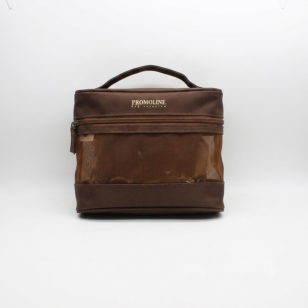 Wholesale Semi See Through Mesh Toiletry Bag With Coffee Color Edge Portable Makeup Organizer for Hotel Amenity Bulk
