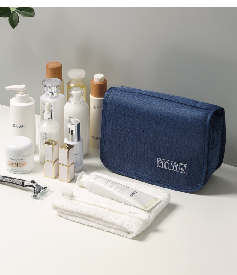 Custom logo Waterproof Ladies Blue Black Grey Frosted Zipper Toiletry Small Travel Wash Toiletries 600D Oxford Cosmetic Bag