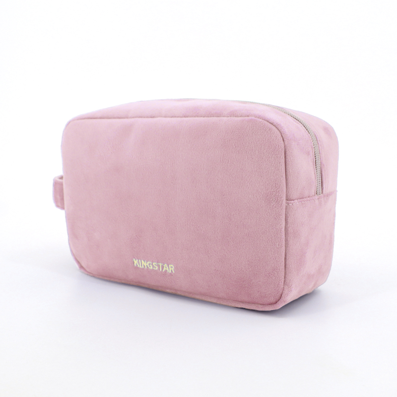 BSCI Certified Large Capacity Velvet Cosmetic Bag Sturdy Handle Travel Makeup Organizer Custom Color logo Private Label